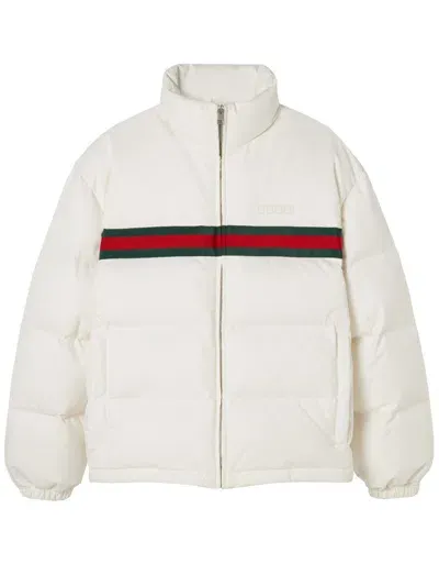 Gucci Womens Padded High-neck Relaxed-fit Shell-down Jacket Off White Mix In Multicolor