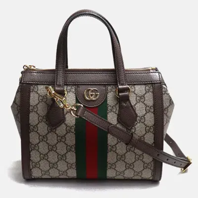 Pre-owned Gucci Brown Beige/ebony Ophidia Gg Small Tote Bag