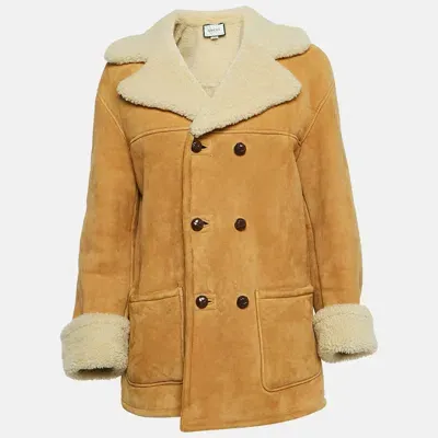 Pre-owned Gucci Brown Fur And Leather Buttoned Coat S