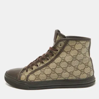 Pre-owned Gucci Brown Gg Canvas And Leather High Top Sneakers Size 41