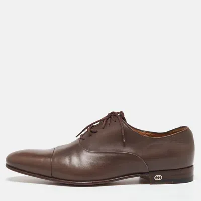 Pre-owned Gucci Brown Leather Lace Up Oxfords Size 41.5