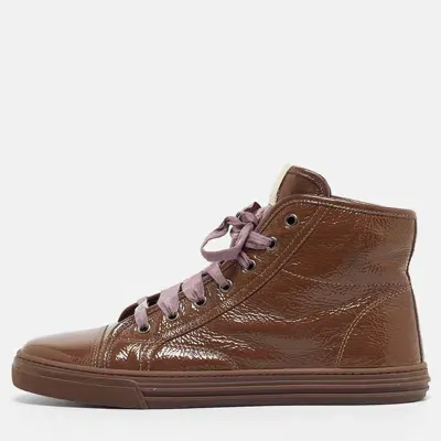 Pre-owned Gucci Brown Patent Gg High Top Sneakers Size 40