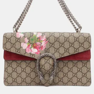 Pre-owned Gucci Brown/red Gg Canvas And Suede Small Dionysus Blooms Shoulder Bag