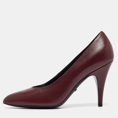 Pre-owned Gucci Burgundy Leather Pointed Toe Pumps Size 37.5