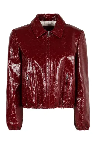 Gucci Naplack Leather Bomber Jacket In Red