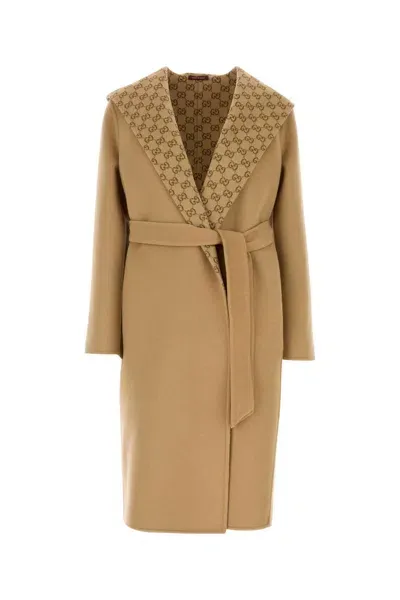 Gucci Camel Wool Blend Reversible Coat In Brown