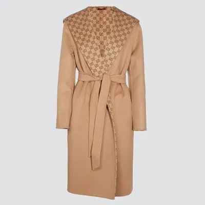 Gucci Camel Wool Coat In Camel/brown