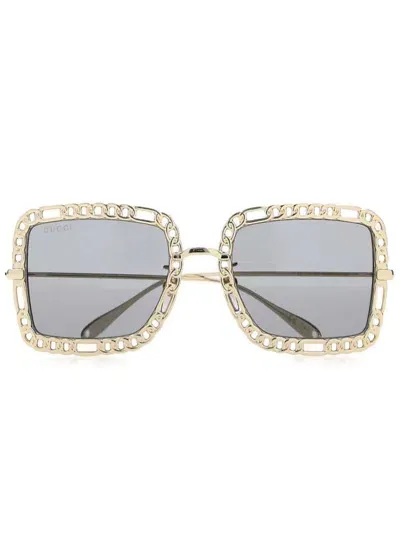 Gucci Chain-detail Square-frame Sunglasses In Gray