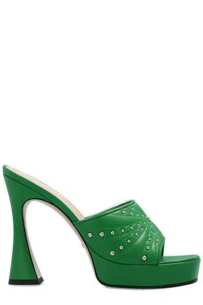 Gucci Cystal Embellished Heeled Mules In Green