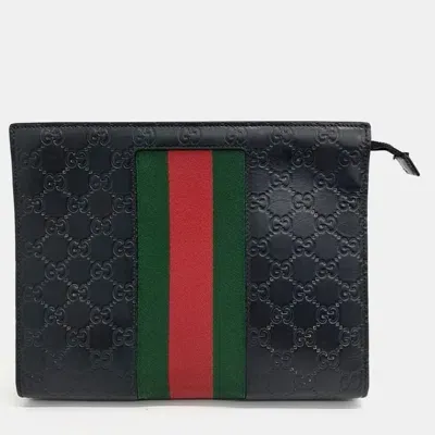 Pre-owned Gucci Cimaline Web Pouch In Black