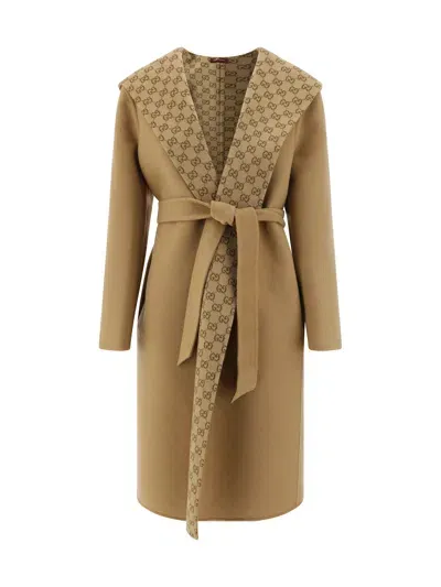 Gucci Coat In Camel/brown