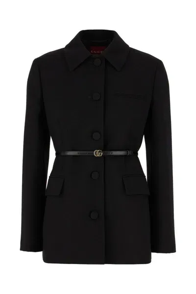 Gucci Wool Crêpe Coat In Black