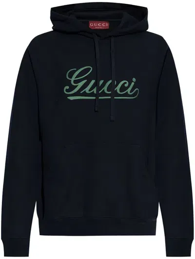 Gucci Cotton Jersey Hooded Sweatshirt In Blue