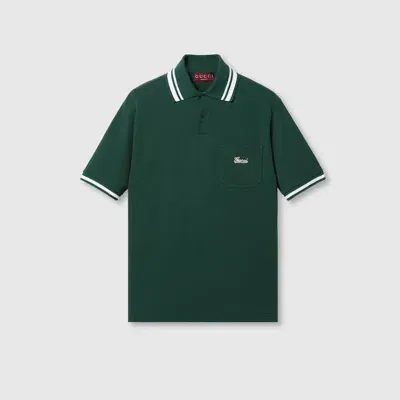 Gucci Cotton Piquet Polo Shirt With Web In Multi