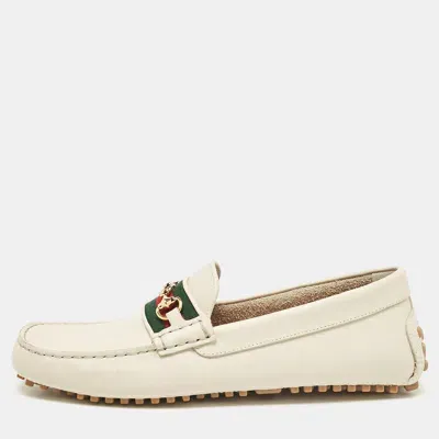 Pre-owned Gucci Cream Leather Horsebit Slip On Loafers Size 40