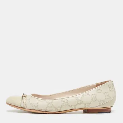 Pre-owned Gucci Cream Monogram Leather Cap Toe Ballet Flats Size 38