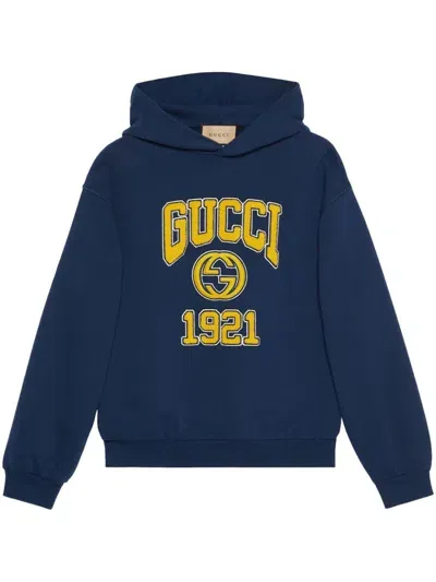 Gucci Cruise Logo Cotton Hoodie In Blue