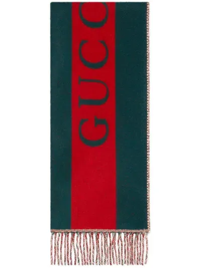 Gucci Cruise Web Motif Wool Scarf In Green