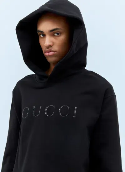 Gucci Crystal Logo Hooded Sweatshirt In Black