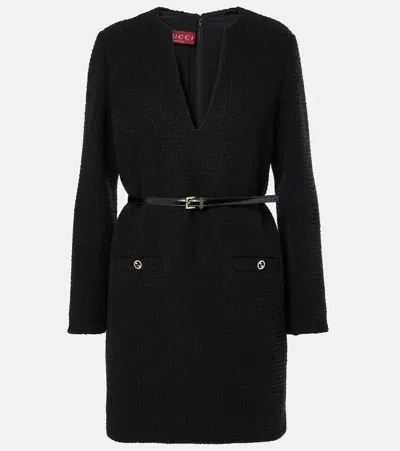 Gucci Damier Wool-blend Bouclé Minidress In Schwarz