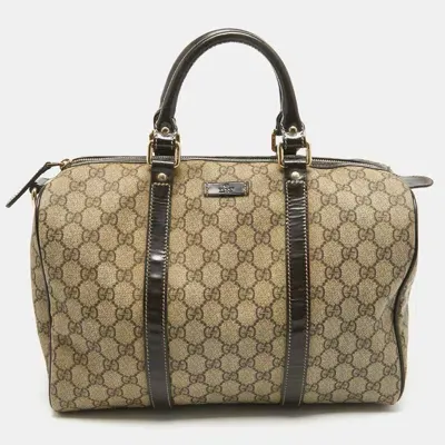 Pre-owned Gucci Dark Brown/beigegg Supreme Canvas Medium Joy Boston Bag