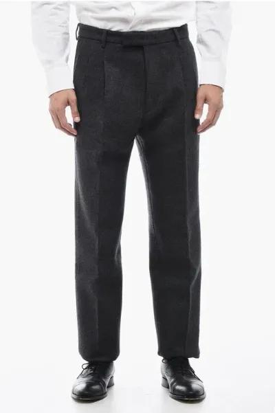 Gucci Double-pleated Wool Blend Pants With Belt Loops In Black