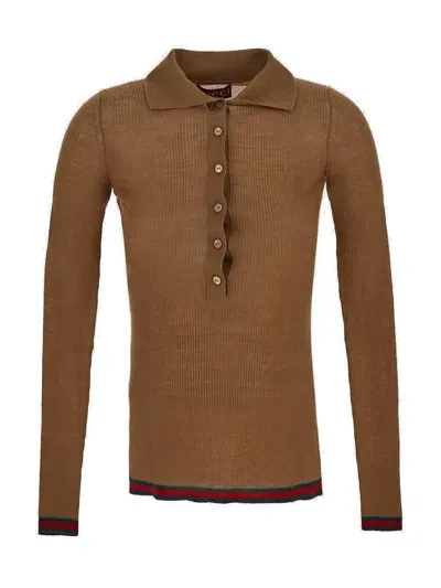 Gucci Extra Fine Rib Knit Top In Brown