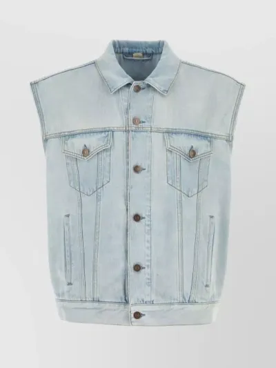 Gucci Denim Vest With  Patch In Blue