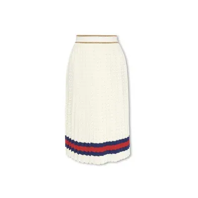 Gucci Cotton Pleated Skirt With Web In White