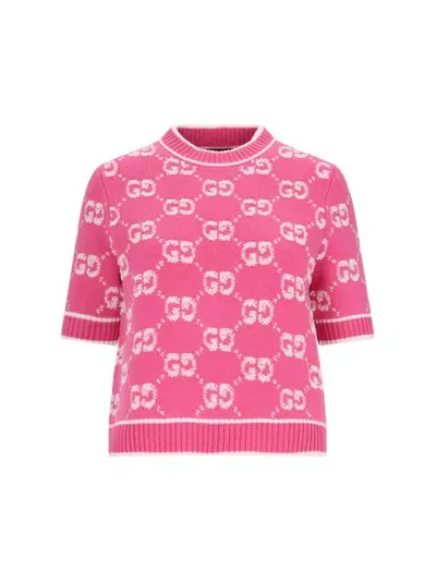 Gucci Short-sleeved Crewneck Wool Jumper In Pink