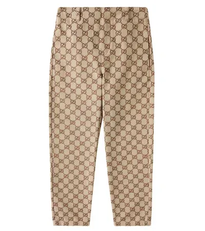 Gucci Kids' Gg Canvas Cotton-blend Pants In Camel/ebony