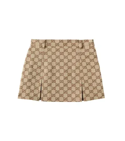 Gucci Kids' Gg Canvas Cotton-blend Skirt In Camel/ebony