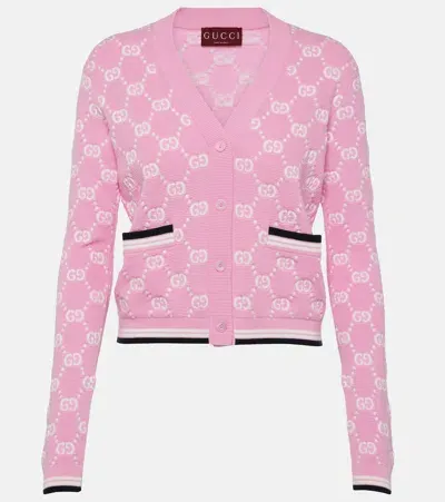 Gucci Gg Canvas Intarsia Cotton Cardigan In Pink