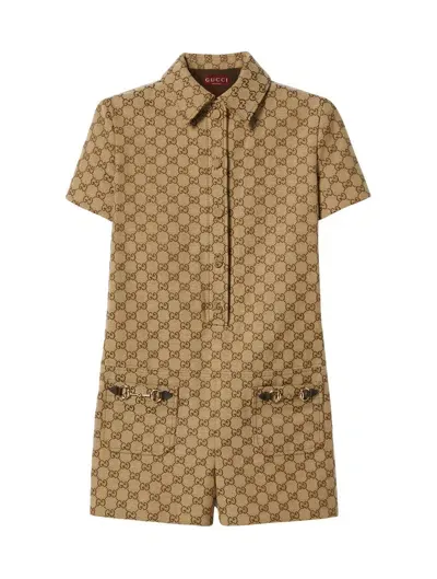 Gucci Original Gg Canvas Playsuit In Cream