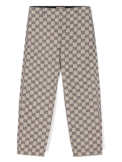 Gucci Kids' Gg Canvas Cotton-blend Pants In Neutrals