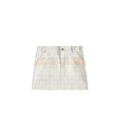 Gucci Kids' Gg Cotton Jacquard Skirt In White