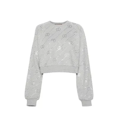 Gucci Gg Cotton Jersey Crop Sweatshirt In Gray