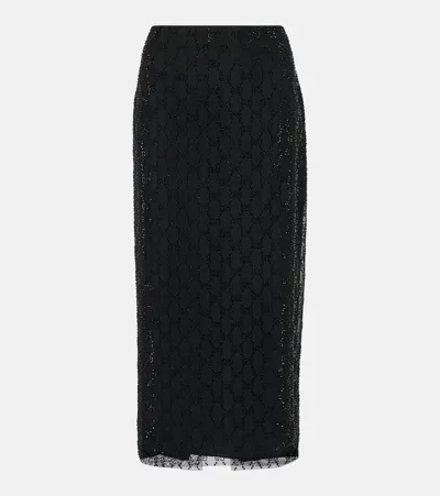 Gucci Gg Crystal Tulle Midi Skirt In Black