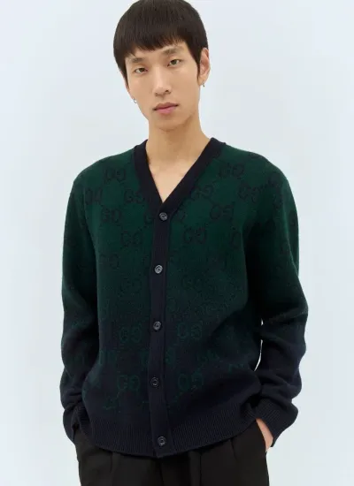 Gucci Gg Degradé Wool Jacquard Cardigan In Green