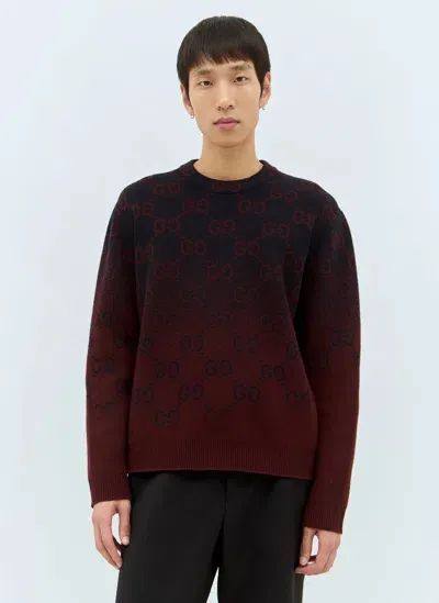 Gucci Gg Degradé Wool Jacquard Sweater In Burgundy