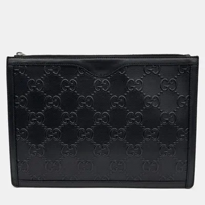 Pre-owned Gucci Gg Emboss Clutch In Black