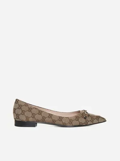 Gucci Gg Fabric Ballet Flats In Beige,ebony