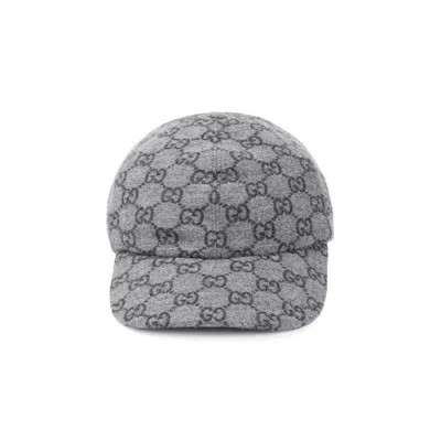 Gucci Gg Flannel Baseball Cap In Grey