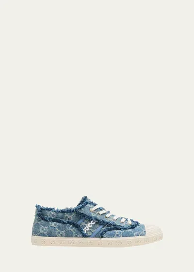 Gucci Gg-jacquard Denim Sneakers In Light Blue