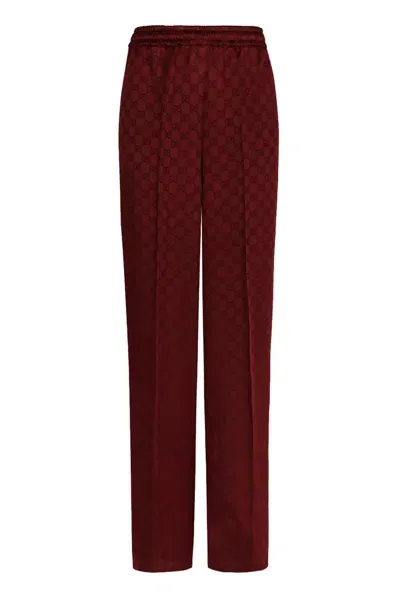 Gucci Gg Jacquard Elastic Waistband Pants In Red