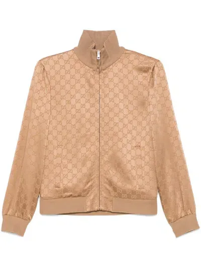 Gucci Gg Jacquard Jacket In Brown