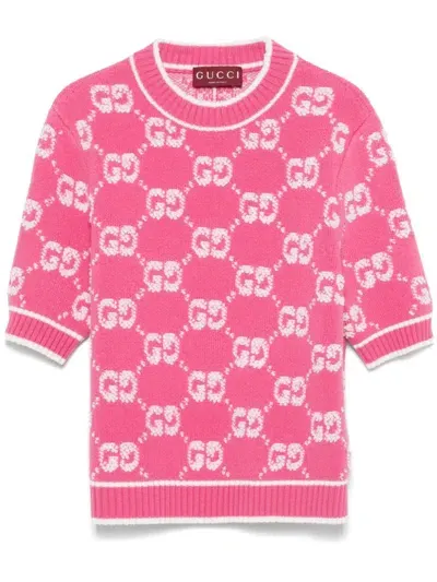 Gucci Gg Wool Bouclé Jacquard Top In Pink