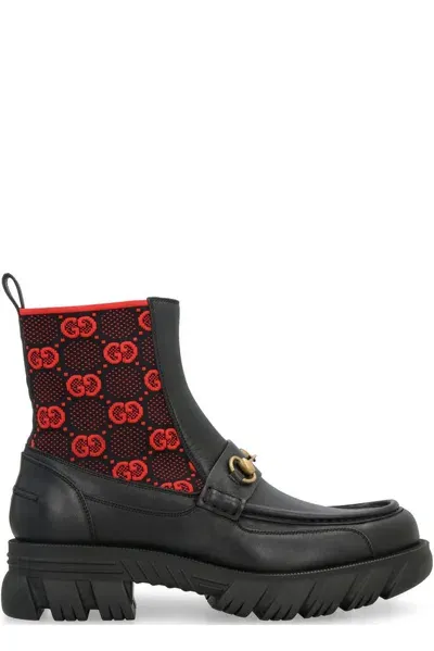 Gucci Gg Jersey Horsebit Chunky Ankle Boots In Black