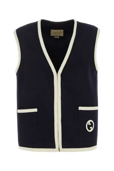 Gucci Logo-patch Knitted Vest In Navy