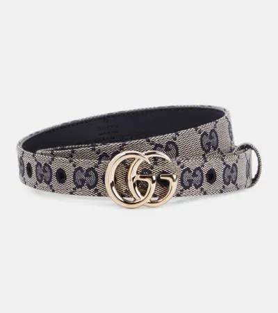 Gucci Gg Marmont Canvas Slim Belt In Beige,blue